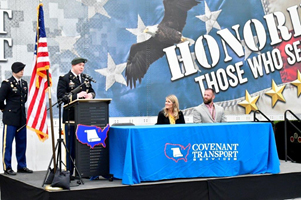 Pictured from l-r: LTC David Hensel, Joey Ballard, and Jason Rice Recruiting, Covenant Transport, Joey Ballard, Human Resource Manager, & LTC David Hensel, Atlanta Recruiting BN