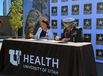 Sara Sherer, Chief Human Resources Officer, University of Utah Health and LTC Raphael Vasquez, Battalion commander, Salt Lake City Battalion Sara Sherer, Chief Human Resources Officer, University of Utah Health and LTC Raphael Vasquez, Battalion commander, Salt Lake City Battalion