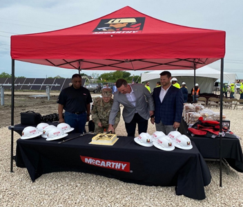 Pictured from l-r: Franklin Brown, Craft Learning Manager, LTC Samuel Jungman, Dallas Recruitment Battalion Commanding Officer, and Ray Sedey, McCarthy's CEO, and Nathan Kowallis, Senior VP, Dallas Unit