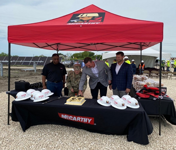 Pictured from l-r: Franklin Brown, Craft Learning Manager, LTC Samuel Jungman, Dallas Recruitment Battalion Commanding Officer, and Ray Sedey, McCarthy's CEO, and Nathan Kowallis, Senior VP, Dallas Unit