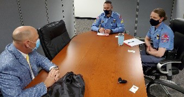 Samuel Gitchell, ARNG West Marketing analyst goes to Raleigh Police Department and talks to SGT Jeffrey Steelman, and Police Recruiter Kelly Liles