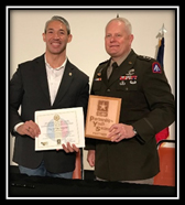 Mayor Ron Nirenberg, City of San Antonio, and LTG John Evans Jr., Commanding General, U.S. Army North (5th Army) presenting the PaYS plaque and Certificate.