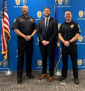 Minneapolis Metro Transit Police Chief Eddie Frizell, Davin Bentley, and Sergeant Justin Johnson