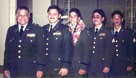 The Hara Family, L to R: Retired LTC Henry Hara, Retired GEN Gary Hara, GEN Kenneth Hara, Retired SMG Dennis Hara, Retired 1st SGT Larry Hara.