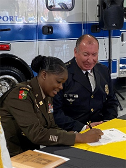 LTC Natasha Clarke, Commander, New England Recruiting Battalion and Mr. Chris DiBona, Chief Clinical Officer, Brewster Ambulance Service signed the PaYS Ceremonial Agreement.