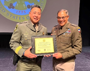 GEN Michael X. Garrett, Commanding General, U.S. Army Forces Command presented the Certificate of Participation to Sheriff Paul M. Miyamoto, Sheriff, San Francisco Sheriff's Office.