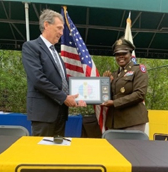 Mr. Guy Langevin, EVP / Chief Administrative Officer, Dead River Company and LTC Natasha Clarke, Commander, New England Army Recruiting Battalion make the partnership official.