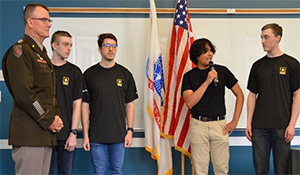 Future Soldiers shared the stories as to why they joined the Army to GEN Paul E. Funk II and ceremony attendees. Future Soldiers shared the stories as to why they joined the Army to GEN Paul E. Funk II and ceremony attendees.