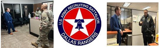 (l-r) Michael O'Brien (PaYS Marketing Analyst) MSG Matthew Bowman (BN OPS SGM) and MAJ Michael Whitted (BN XO) discussing the Army PaYS Program. - Dallas Army Recruiting Battalion logo - (l) Michael O'Brien met with MSG Jarvis Foster (SGC) to discuss Future Soldier selection of five PaYS Partners for interviews. (l-r) Michael O'Brien (PaYS Marketing Analyst) MSG Matthew Bowman (BN OPS SGM) and MAJ Michael Whitted (BN XO) discussing the Army PaYS Program. - Dallas Army Recruiting Battalion logo - (l) Michael O'Brien met with MSG Jarvis Foster (SGC) to discuss Future Soldier selection of five PaYS Partners for interviews.