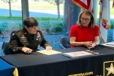 LTG Gervais, DCG, TRADOC and Transocean Senior VP of HR, Communications and Sustainability, Janelle Daniel sign the PaYS Ceremonial Agreement in Houston, TX,