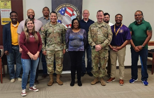 (l-r) Back row: Calvin Liggons, Antonio Johnson, Curtis Taylor, Matthew Green, Travis Carter
(l-r) Front row: Aimee Halpin, BG Harrison, Cheri McCullough, CSM Henry, Thomas Parker, Sam Armstrong
