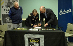 (l-r) Mr. Culver, LTC Hellenbrand, and Mr. Silva signing the ceremonial certificate.