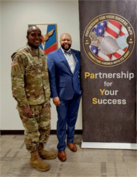 COL Grant, Director Soldier for Life, poses for a photo opportunity with Antonio Johnson, PaYS Program Manager