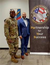 COL Grant, Director Soldier for Life, poses for a photo opportunity with Antonio Johnson, PaYS Program Manager COL Grant, Director Soldier for Life, poses for a photo opportunity with Antonio Johnson, PaYS Program Manager
