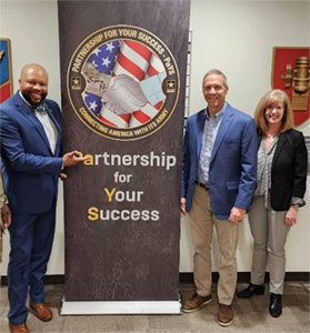 (l-r) Antonio Johnson, PaYS Program Manager, Tim Best, CEO RecruitMilitary, Jen Hines, Chief of Staff RecruitMilitary
