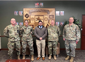 (l-r) CSM Schmidt, LTC Taylor, Mr. Carter, BG Alkire, and MAJ Ruff after discussing best practices to implement PaYS in their formations. (l-r) CSM Schmidt, LTC Taylor, Mr. Carter, BG Alkire, and MAJ Ruff after discussing best practices to implement PaYS in their formations.