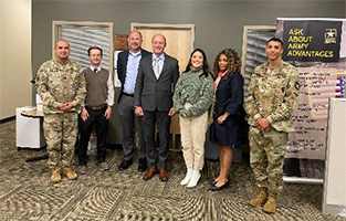 Pictured here: (l-r) SFC Nicholas A. Saldivar (Station Commander),  Mr. Ben Newell (Advertising & Public Affairs),  Mr. Zeb Welborn (Chino Valley Chamber of Commerce), Mr. Green (Army PaYS Marketer), Ms. Julia Cabrera (Chino Valley Chamber of Commerce), Ms. Ross (Army PaYS Marketer), SSG Stephon Alvarado (Army Recruiter)