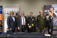 (l-r) Mr. Samuel Armstrong; Mr. John King, Insurance and Safety Fire Commissioner, Georgia; Chief Schierbaum; BG Gentry; LT Toya Young, Background and Recruitment, Atlanta PD. (l-r) Mr. Samuel Armstrong; Mr. John King, Insurance and Safety Fire Commissioner, Georgia; Chief Schierbaum; BG Gentry; LT Toya Young, Background and Recruitment, Atlanta PD.