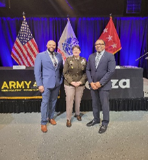 (l-r) Antonio Johnson, Program Manager, Army PaYS, LTG Gervais, and Samuel Armstrong, Marketing Analyst, Army PaYS.