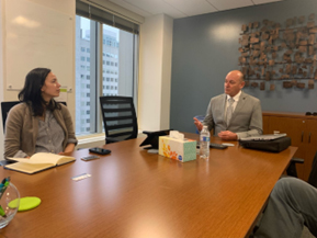 Army PaYS Marketer Matthew Green discussing the Army PaYS Program with Alicia Teel, Senior Vice President of the Seattle Chamber of Commerce.