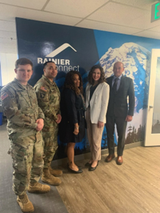 (L-R) CPT David Jackson, 1SG Stephen Dunham, Mrs. Crancena Ross, Mrs. Andrea Reay and Mr. Matthew Green