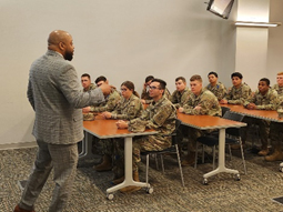 Mr. Johnson briefing AIT Soldiers on Army PaYS Program benefits. Mr. Johnson briefing AIT Soldiers on Army PaYS Program benefits.