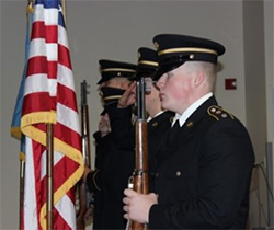 University of Nebraska Lincoln Army ROTC Cadets post the Colors for the ceremony.