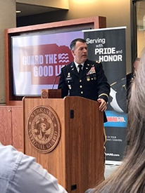 COL Fineran makes opening remarks at the TMCO and Air Methods PaYS signing ceremony.