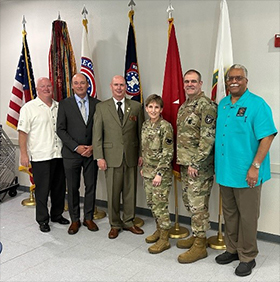 (l-r) James Bernet, Army Reserve Ambassador, Matthew Green, Army PaYS Marketer, Christopher Schroeder, Army Reserve Ambassador, BG Stacy Babcock, Chief of Staff, USARC, COL Michael L. Lindley, Commander, 6th Recruiting BDE, and Derek Toliver, Army Reserve Ambassador.