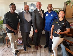 (l-r) SFC Marquina Davis, (Acting) Station Commander, Granada Hills Army Recruiting Center, Raul Barragan, Advanced Advertising Sales Manager, Spectrum Reach, Matthew Green, Army PaYS Marketer Western Region, Ira Hart, Agency Owner, Allstate Insurance, 1LT Julia Botello, Executive Officer, Los Angeles North Recruiting Company