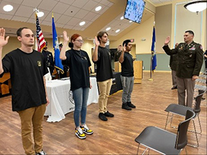Future Soldiers sworn-in by LTC Merchant (l-r) Reilly Joseph Beauchene, Allyson Marie Dube, Matthew Bonney, Junior Toledo Bautista.