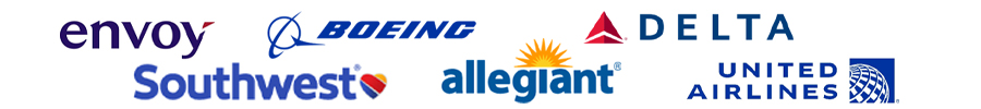 Envoy, Southwest Airlines, Boeing, Allegiant, United and Delta Airlines logos Envoy, Southwest Airlines, Boeing, Allegiant, United and Delta Airlines logos