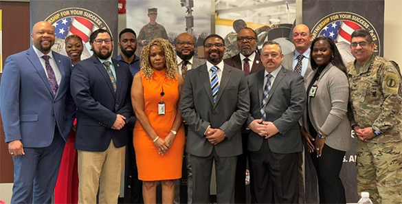 (l-r) (backrow) Antonio Johnson, LaQuyin Brock, Ja-Vell Bullard, Victor Fleming, Samuel Armstrong, Matthew Green (front row) Travis Carter, Crancena Ross, Thomas Parker, Raymond Snow, Velvett Jenkins, COL Roman Cantu 