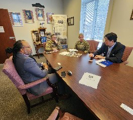 (l-r) Samuel Armstrong MAJ Jonathan Strayer and SFC Danielle Speier, YARNG RSP, Everett Braxten, Program Manager, KY Dept of Veteran Affairs