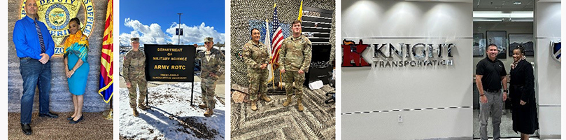 Sheriff David Rhodes, Yavapai Sheriff's Office, CPT Brenna Reynolds & MAJ Curtiss Brouthers, Assistant Professors of Military Science, Embry-Riddle Aeronautical University - ROTC, SFC Lisa Corella, Recruiter, Scottsdale Recruiting Company, David Valdiva, Veteran Military and Regional Recruiting Lead, Knight Transportation.