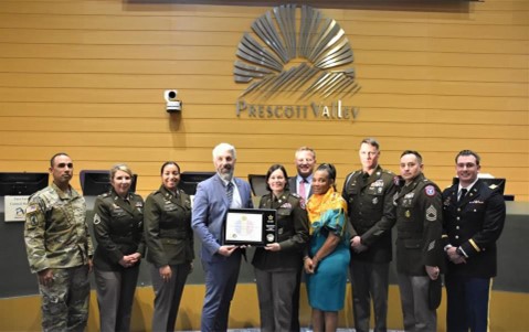 MAJ Curtiss Brouthers, Assistant Professors of Military Science, Embry – Riddle Aeronautical University, SFC Christy Ferguson, Recruiter, 1LT Stephanie Myles, Mayor Palguta, LTC Bogart, Mr. Gilbert Davidson, Town Manager (TPV), SFC Douglas Sanders, Recruiter, SFC Manuel Portela, Station Commander, N Phoenix Recruiting Co, 1LT Peyton Carder, Commander, N Phoenix Recruiting Co. MAJ Curtiss Brouthers, Assistant Professors of Military Science, Embry – Riddle Aeronautical University, SFC Christy Ferguson, Recruiter, 1LT Stephanie Myles, Mayor Palguta, LTC Bogart, Mr. Gilbert Davidson, Town Manager (TPV), SFC Douglas Sanders, Recruiter, SFC Manuel Portela, Station Commander, N Phoenix Recruiting Co, 1LT Peyton Carder, Commander, N Phoenix Recruiting Co.