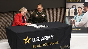 Ms. Dolohanty and LTC Kim signing the ceremonial agreement Ms. Dolohanty and LTC Kim signing the ceremonial agreement