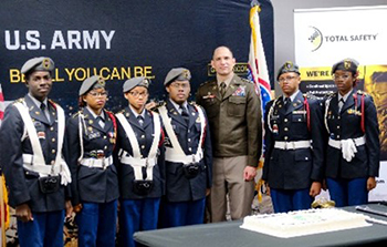 LTC Nicholas James with Istrouma High school JROTC Color Guard