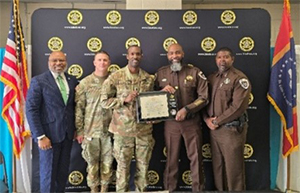 Samuel, MAJ Rushing, Deputy CDR, MSARNG RRB, LTC Crosby, CDR, MSARNG RRB, Sheriff Jones, Hinds County Sheriff Office, and Deputy Bernard Moore, Recruiter, Hinds County Sheriff's Office