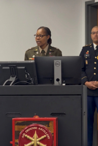 COL Samantha J. Frazier speaking at the graduation