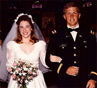 The wedding picture from West Point with his bride and high school sweetheart, Melia 