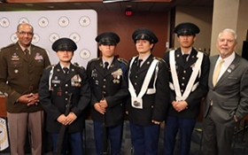 Gen. Brito, Judge Samaniego, and color guard Gen. Brito, Judge Samaniego, and color guard