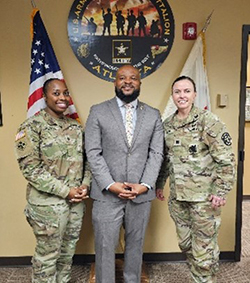 Left to right: CSM Balson, Victor Fleming, and LTC Gerheim, Commander. Left to right: CSM Balson, Victor Fleming, and LTC Gerheim, Commander.